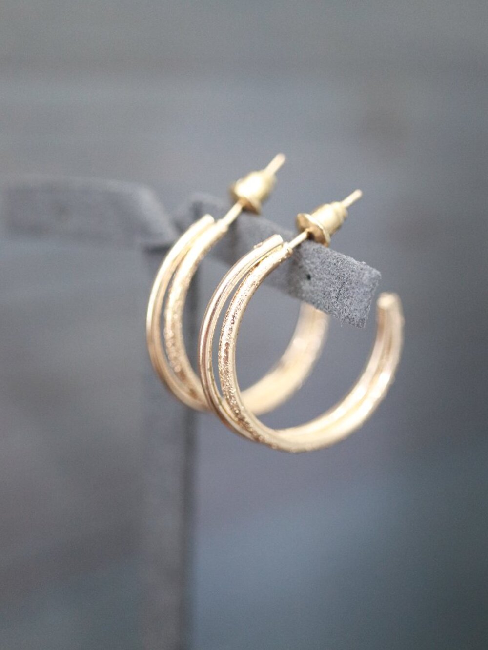 25mm 2Layer C-Hoop Stud Earrings 18k Gold Plated
